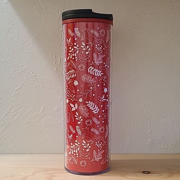 Starbucks 16 oz Red White Holiday Plants & Animals Twist Cap Insulated Tumbler - Picture 2 of 9